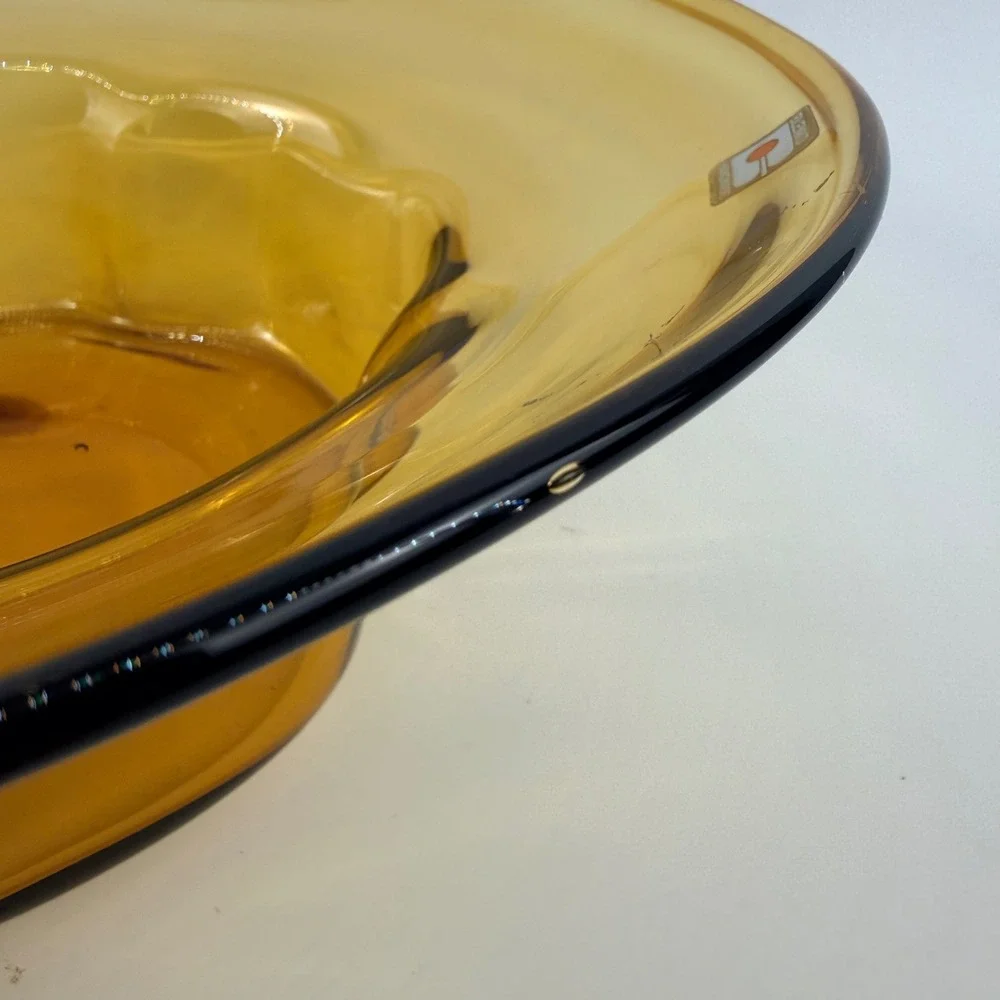 Blenko 8512 Amber Hand Blown Art Glass Pedestal Centerpiece Bowl